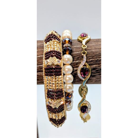 Eight Piece Purple Gold Tone Theme Lot of Mixed Jewelry - Picture 3 of 4